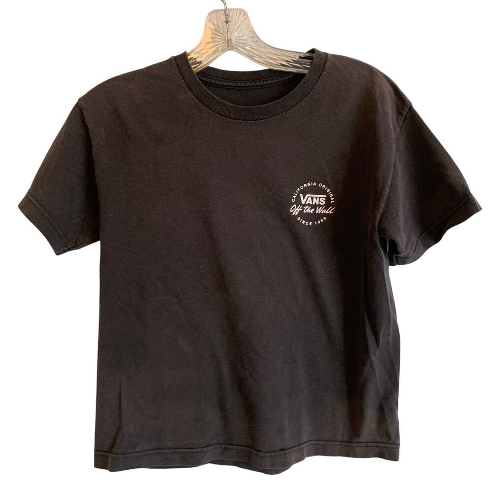 VTG Y2K Vans Off the Wall Womens Sz Large Black Faded Boxy Tee 200 Cotton TShirt